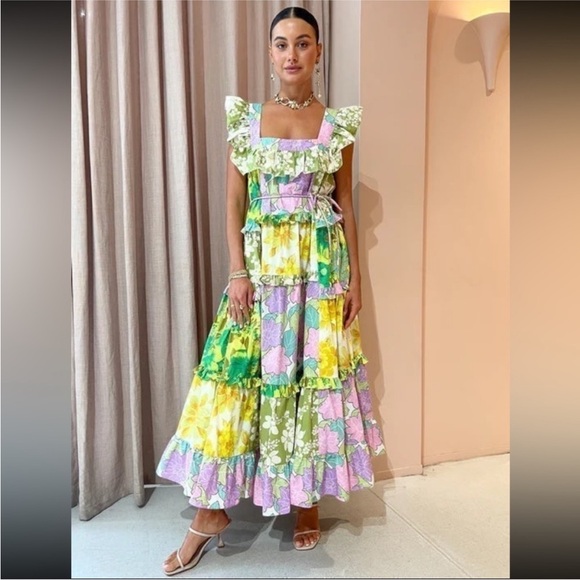 Alemais Dresses & Skirts - Alemais Elora Patchwork Tiered Midi Dress Sz 0